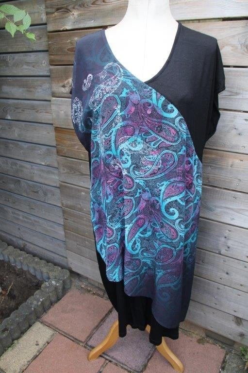 Jurk zwart/ blauw/ fuschia Ulla popken mt 42/44 Vaste prijs, Blauw, Maat 42/44 (L), Ulla Popken, Ophalen of Verzenden