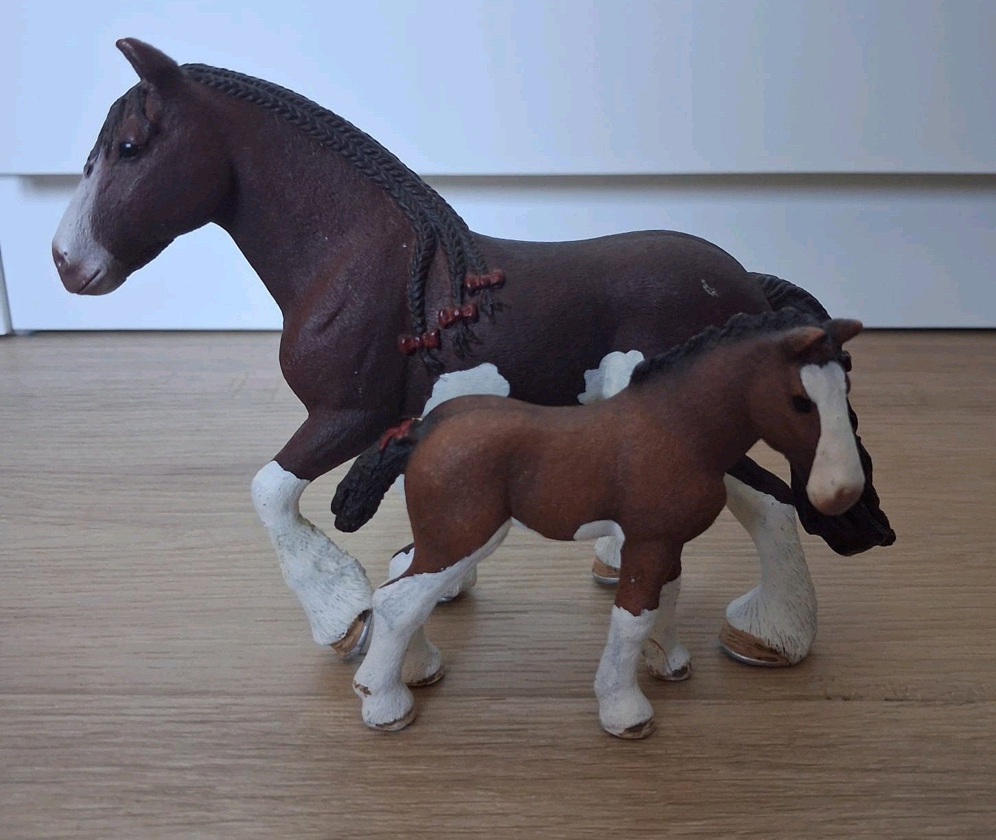 Schleich Clydesdale merrie en veulen 13809 en 13810, Ophalen of Verzenden, Zo goed als nieuw