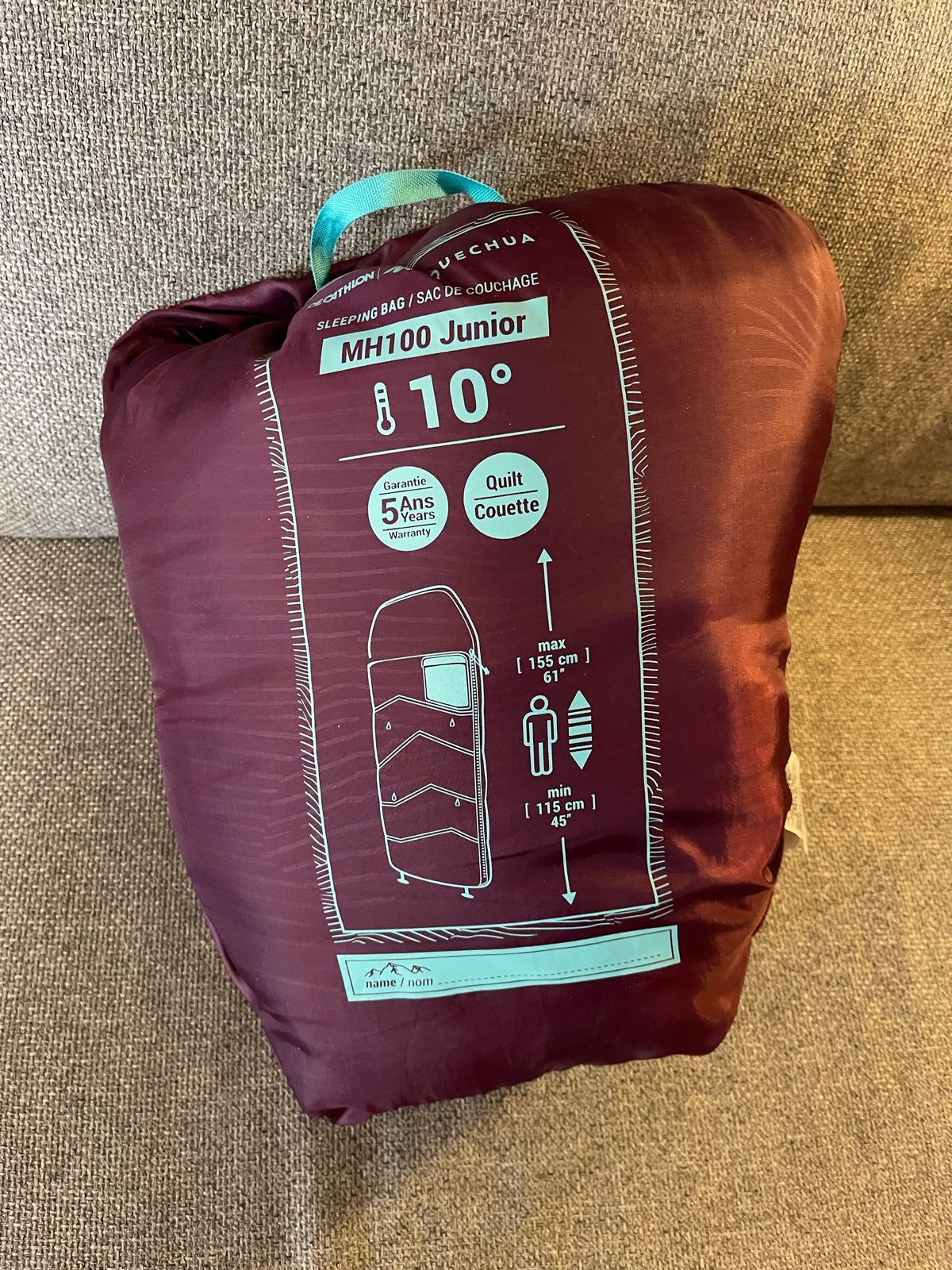 Quechua MH100 Junior Slaapzak 10C - Meegroeiend, Ophalen of Verzenden, Zo goed als nieuw