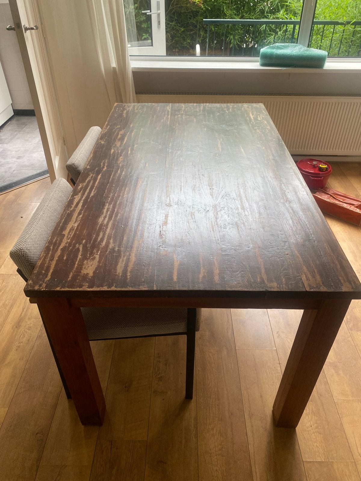Houten eettafel, Huis en Inrichting, Complete eetkamers, Ophalen, Gebruikt, 4 tot 6 stoelen