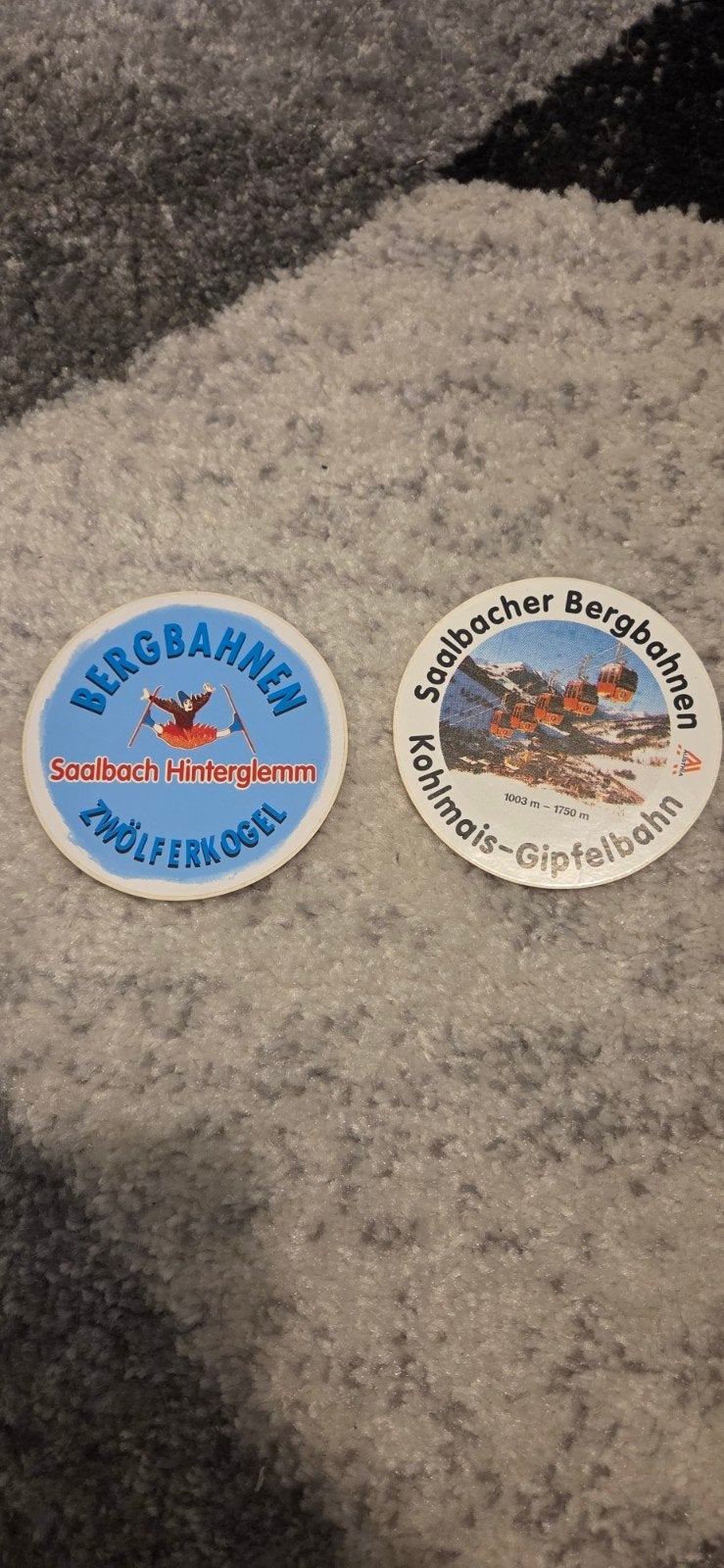 2 Vintage Saalbach Hinterglemm Skilift Stickers, Ophalen of Verzenden, Gebruikt