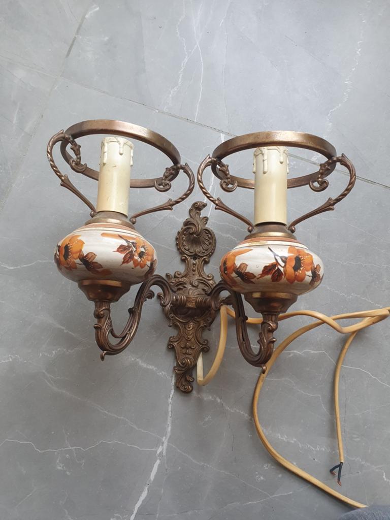 Vintage brocante  wandlamp zonder glazen kelkjes, Ophalen