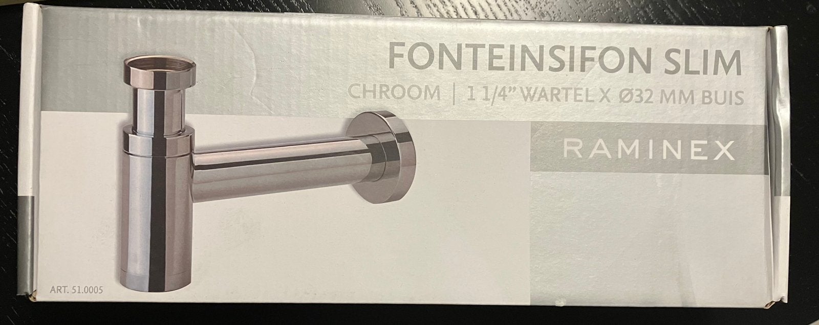 Raminex fonteinsifon slim chroom nieuw in doos, Doe-het-zelf en Verbouw, Ophalen of Verzenden, Nieuw, Chroom