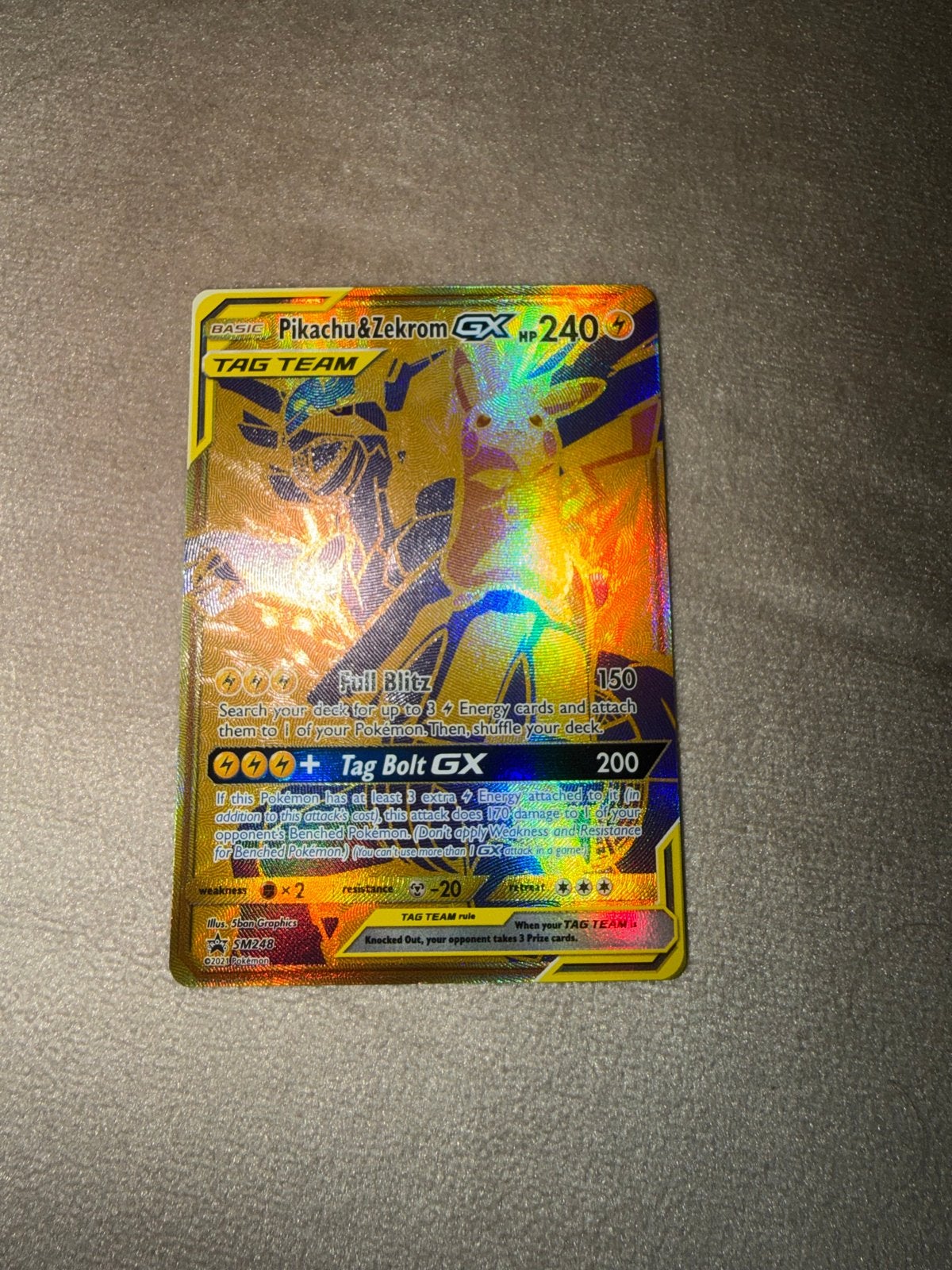 Pikachu & Zekrom GX Full Art Gold Pokemon Kaart, Ophalen of Verzenden, Zo goed als nieuw, Losse kaart, Foil