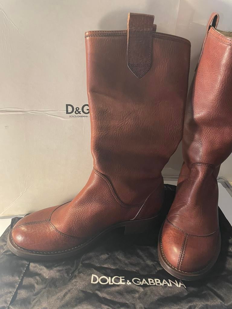 Dolce & Gabbana Brown Leather Mid-Calf Boots EU 41 New, Kleding | Dames, Schoenen, Nieuw, Hoge laarzen, Bruin, Ophalen of Verzenden