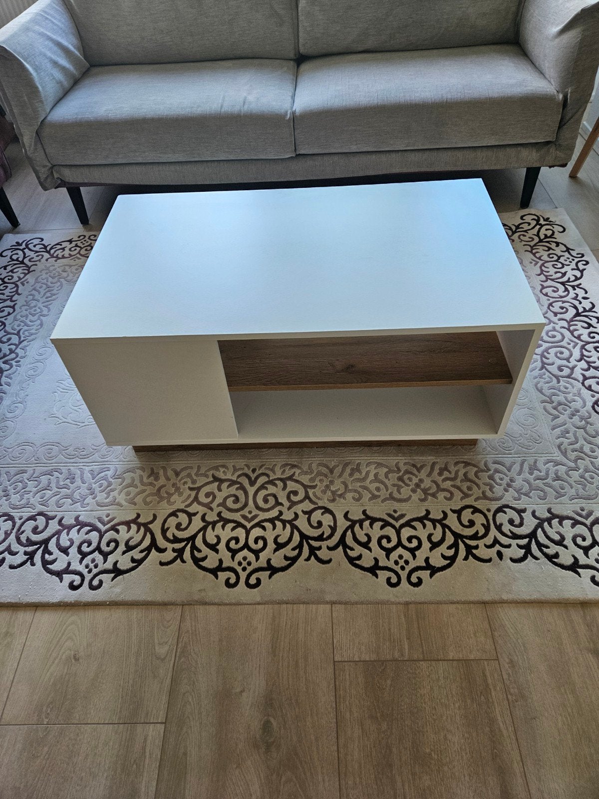 Witte salontafel met opbergruimte., Huis en Inrichting, Tafels | Salontafels, Ophalen, Gebruikt, Overige materialen, 100 tot 150 cm
