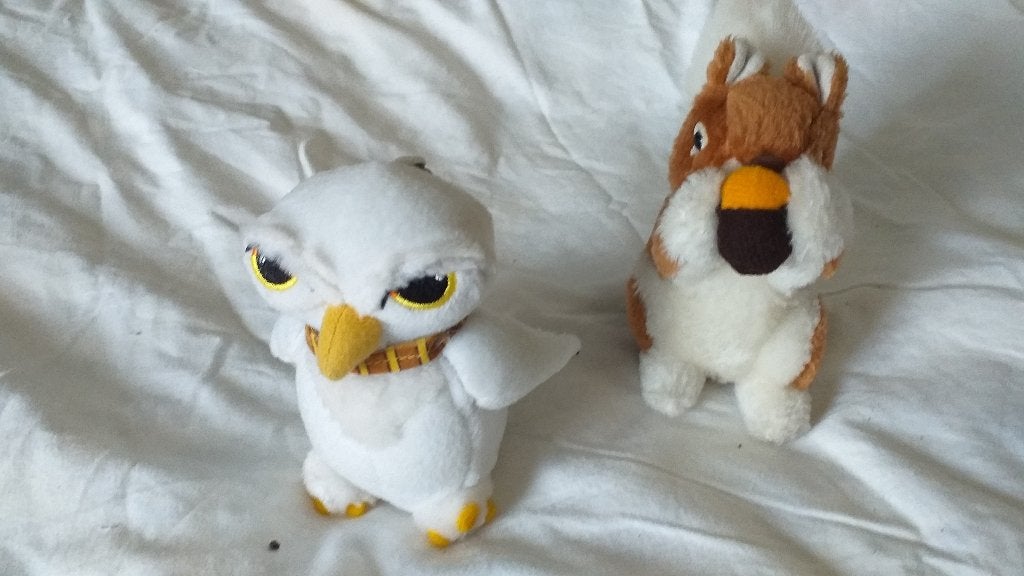 2 pluche beestjes: Uil en Eekhoorn. 1 . 1 Eekhoorn w, Overige karakters, Overige typen, Ophalen of Verzenden, Zo goed als nieuw