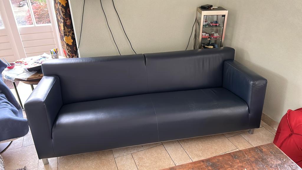 Lederen bank blauw merk Pastoe, Huis en Inrichting, Banken | Bankstellen, Ophalen, Zo goed als nieuw, 75 tot 100 cm, 200 tot 250 cm