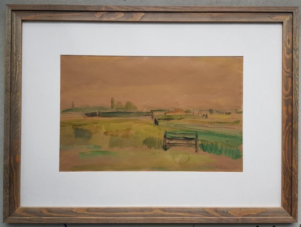 Kees Andrea-Aquarel-Landschap-1949, Antiek en Kunst, Ophalen of Verzenden