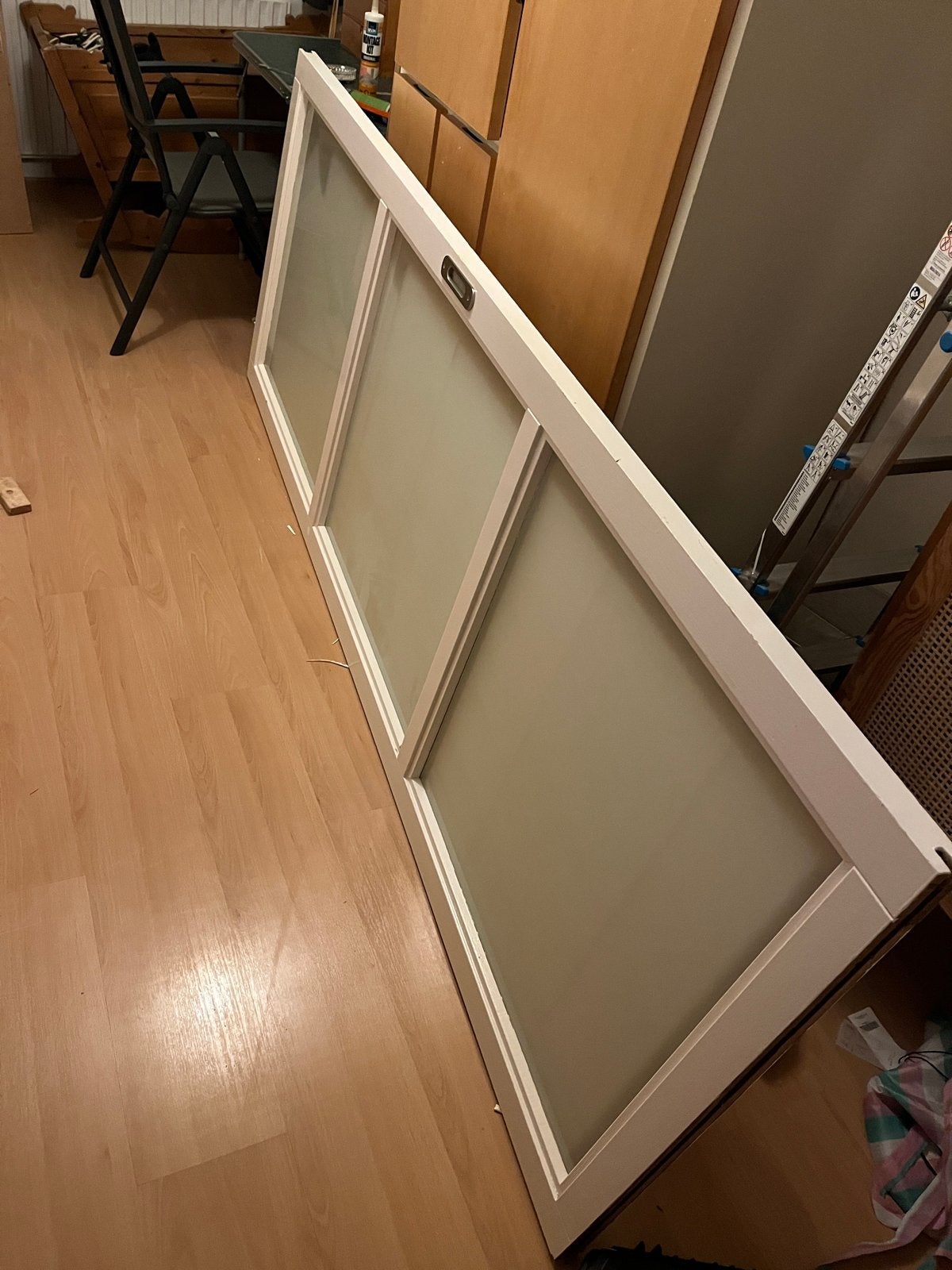 Witte schuifdeur met melkglas panelen, Ophalen, Gebruikt, 80 tot 100 cm, Binnendeur