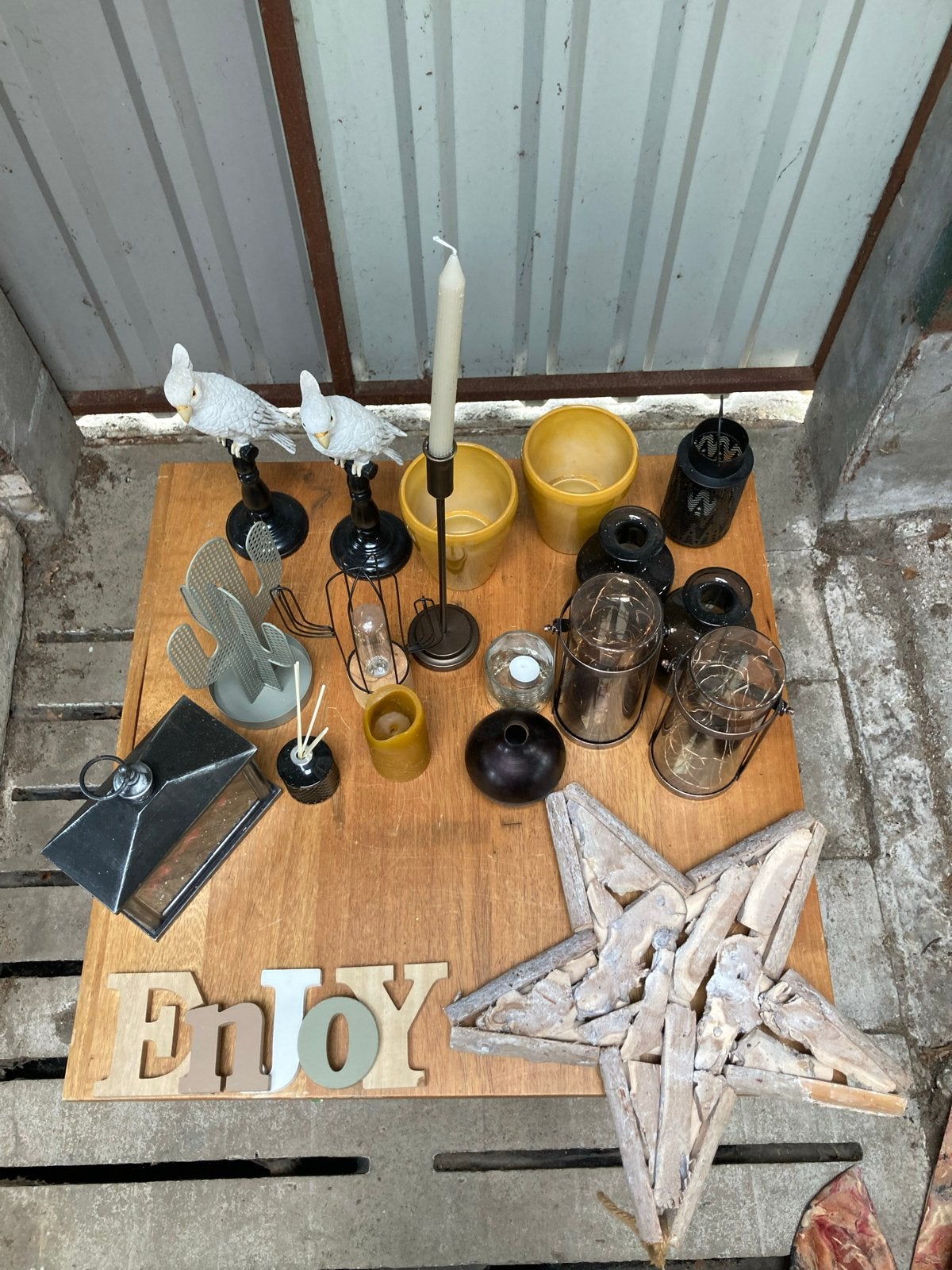Diverse decoratie set: kandelaars, lantaarns, beelden, Huis en Inrichting, Woonaccessoires | Kandelaars en Kaarsen, Ophalen, Gebruikt