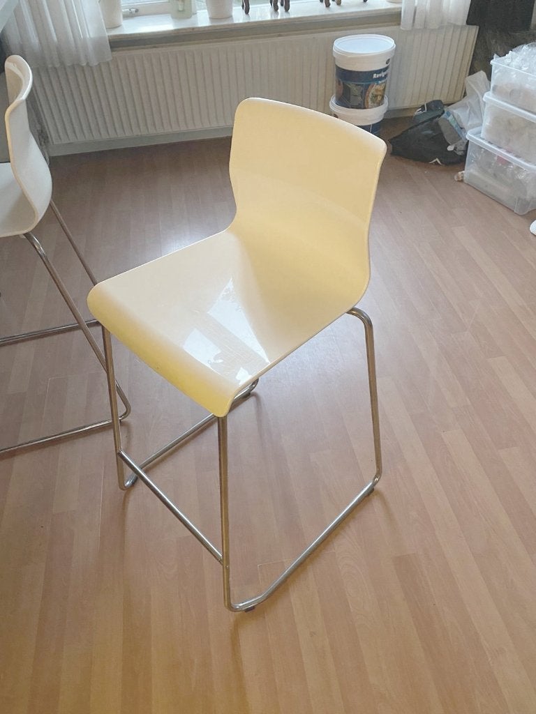 Set van 4 IKEA GLENN barkrukken – (wit / chroom), Ophalen, 60 tot 90 cm, Zo goed als nieuw, Metaal