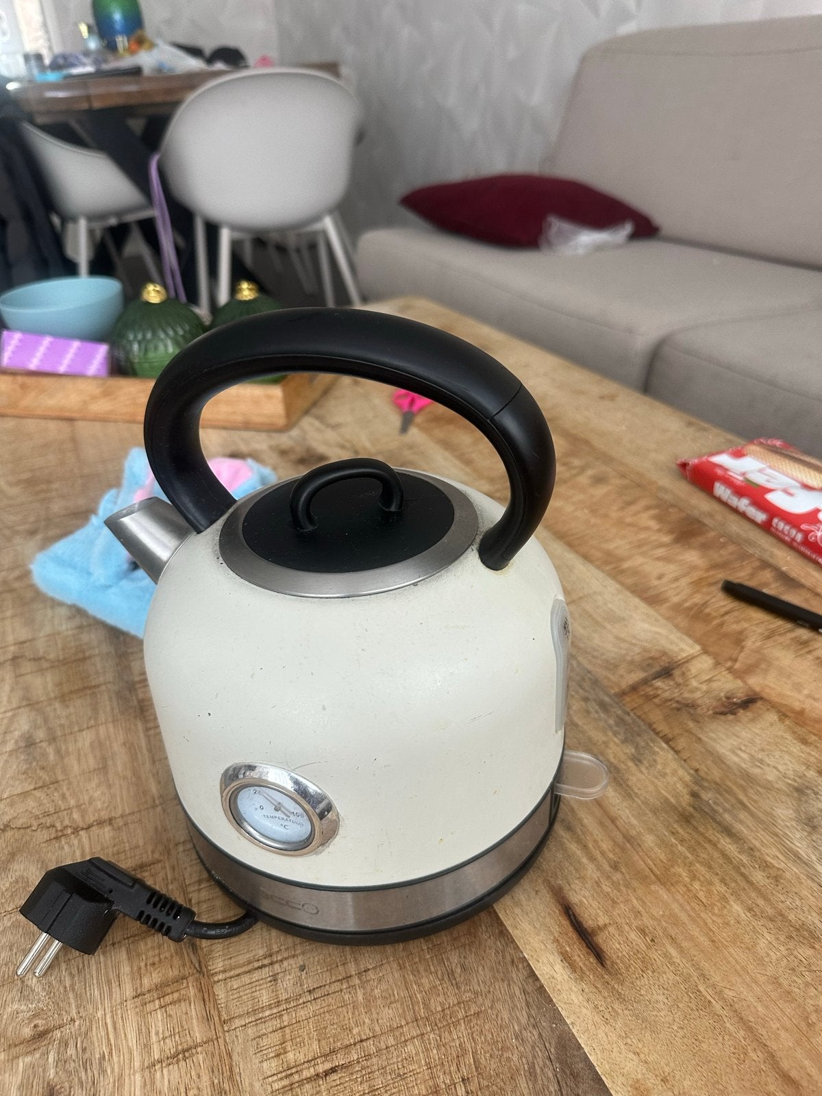Nostalgische waterkoker met temperatuurmeter, 1 tot 2 liter, Ophalen of Verzenden, Gebruikt