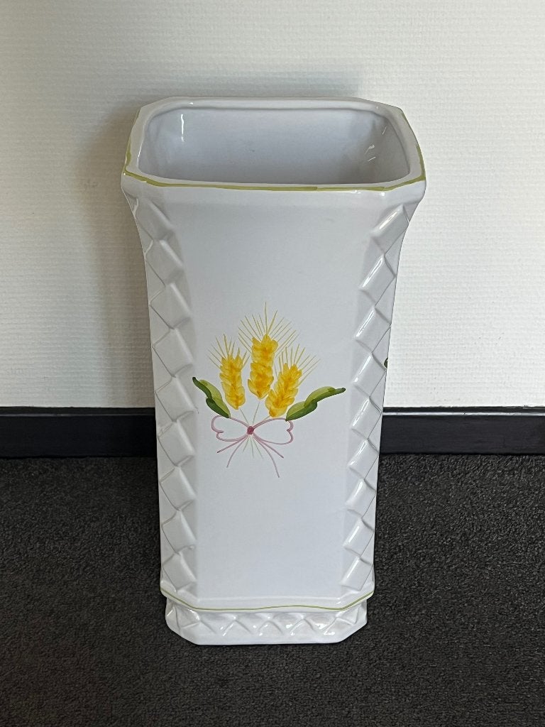 Grote vaas met bloemen / paraplubak, Gebruikt, Wit, Ophalen of Verzenden, Steen/keramiek