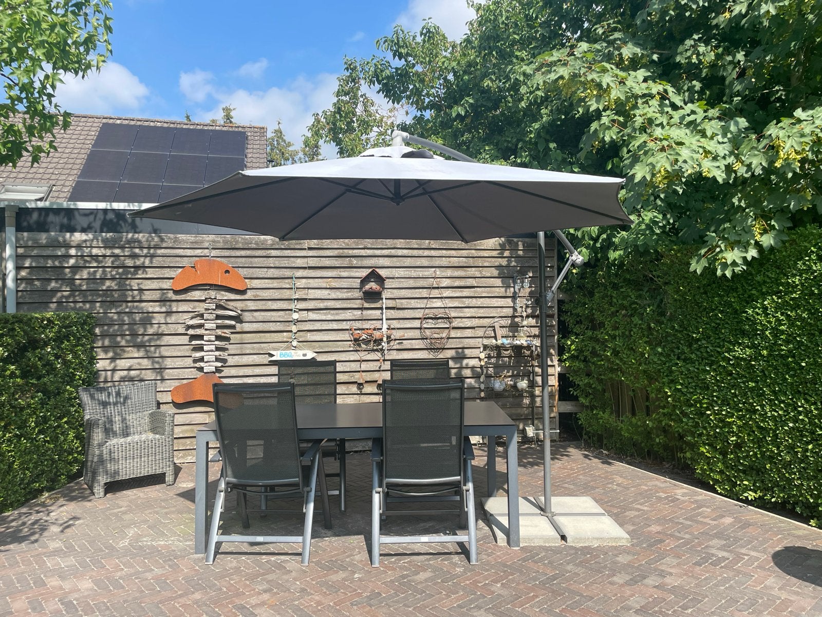 Bellagio tuinset met 4 stoelen en parasol, Ophalen, 4 zitplaatsen, Gebruikt, Eettafel