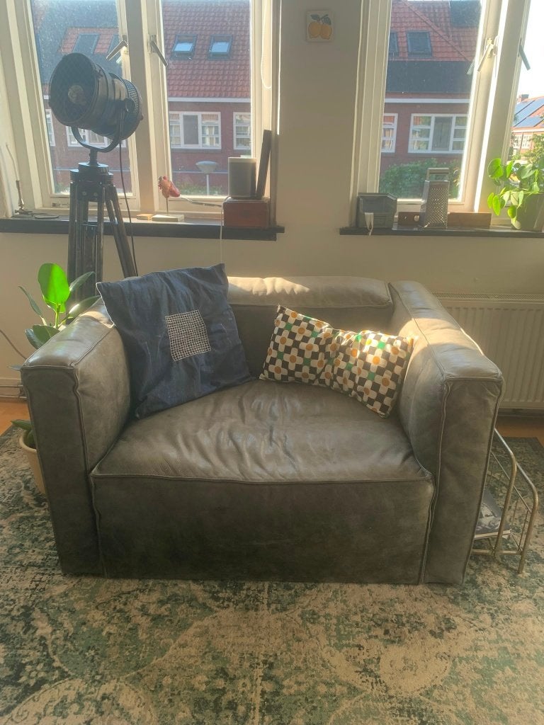 Loveseat groen leer, 1,5 zits bank, Ophalen, Gebruikt, Eenpersoons, Rechte bank