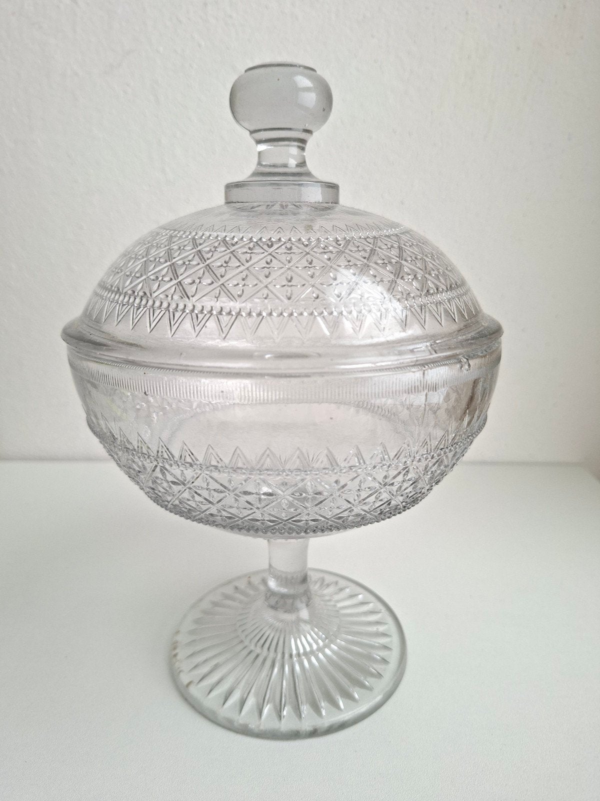 Vintage glazen bonbonnière met deksel, Ophalen of Verzenden