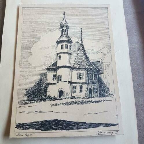 Orig. Pentekening 1883 Hegereiterhaus Rothenburg, Antiek en Kunst, Ophalen