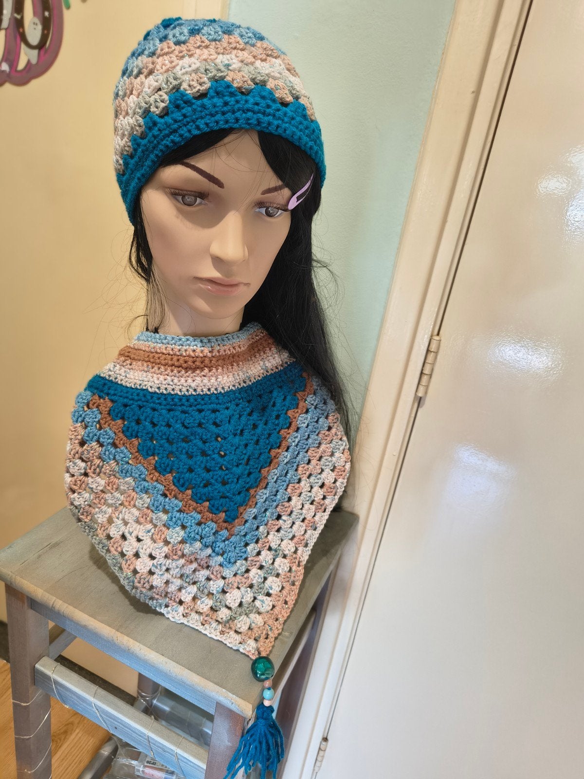 Gehaakte Beanie & Triangle Sjaal Set - Boho Stijl, Handgemaakt, Ophalen, Nieuw, Muts