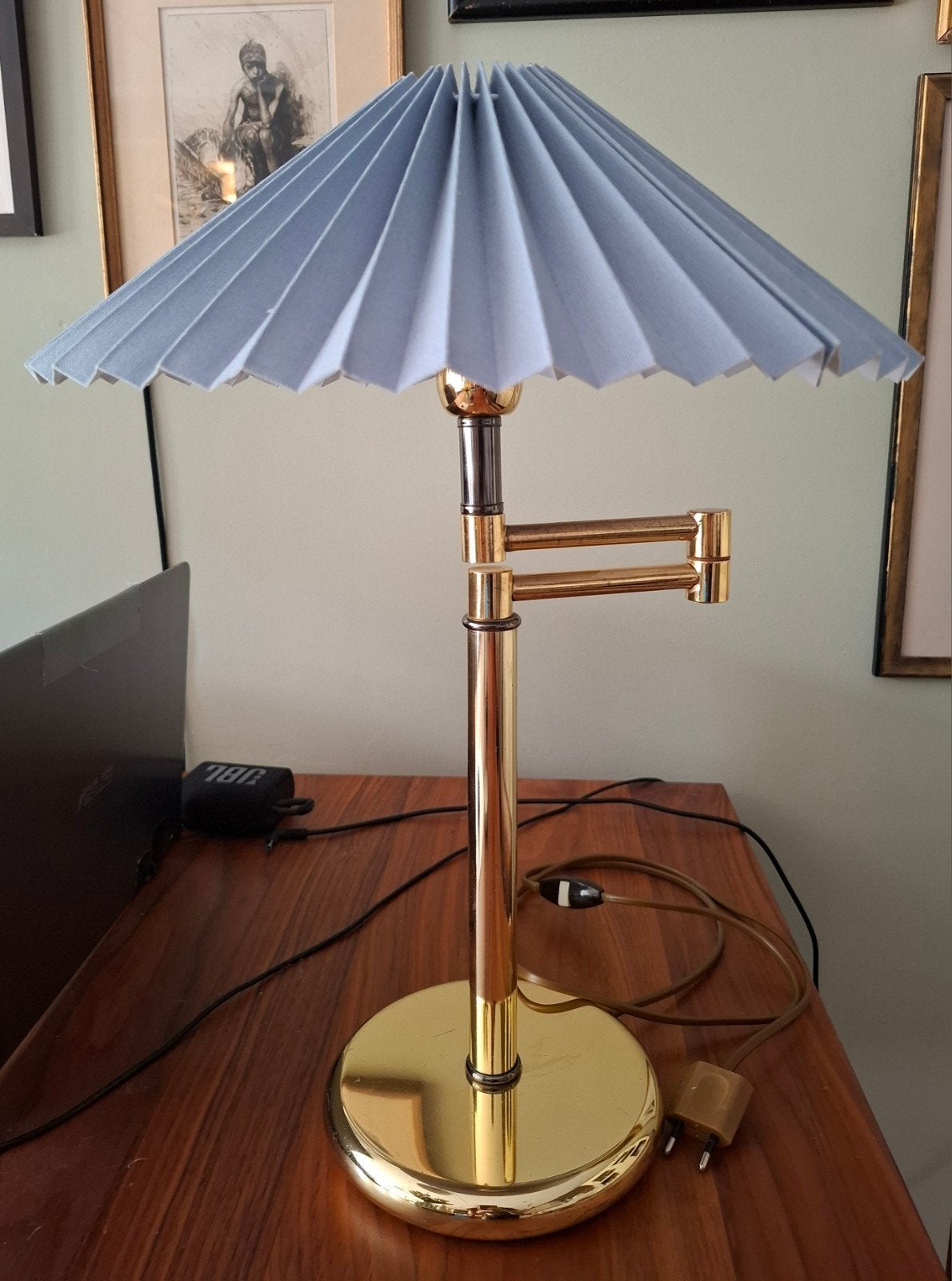 Mooie verstelbare vintage lamp met plissé kap, Gebruikt, Overige merken, Met kap, Vintage