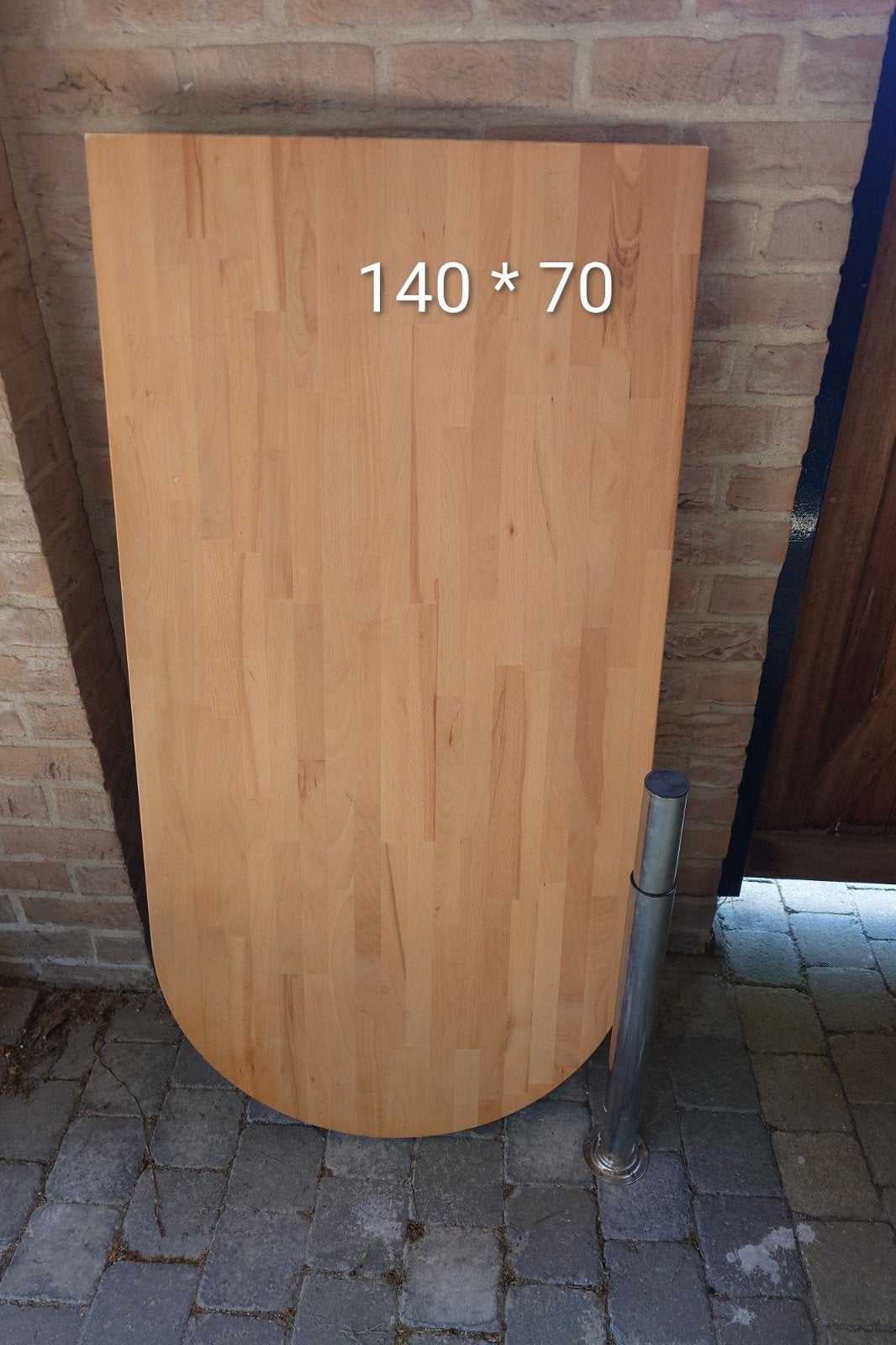 Stevig houten bureaublad met poot (140x70), Gebruikt, 100 tot 150 cm, Tot twee personen, 50 tot 100 cm