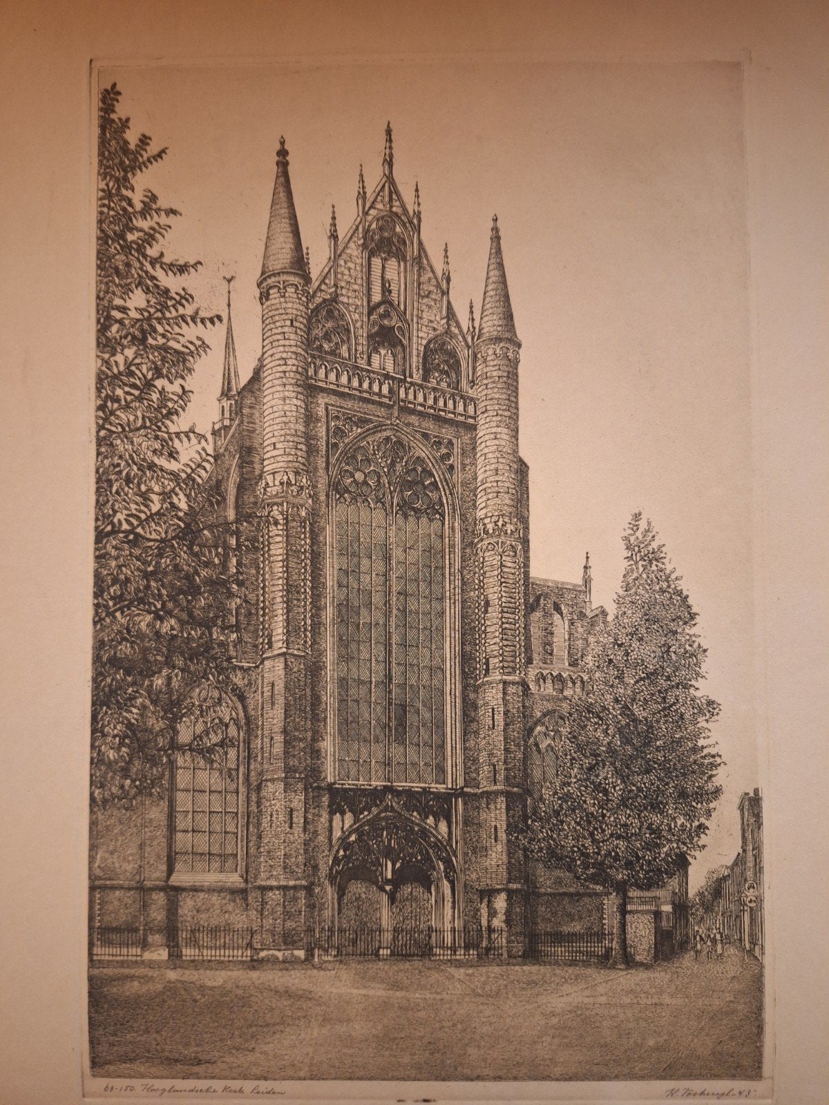 Ets Hooglandse Kerk Leiden van Voskuyl, Antiek en Kunst, Ophalen of Verzenden