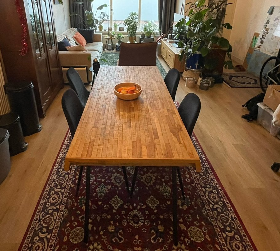 Eettafel van fonQ Tygo 180x90x76 Teak hout, Huis en Inrichting, Ophalen, Teakhout, 50 tot 100 cm, Zo goed als nieuw