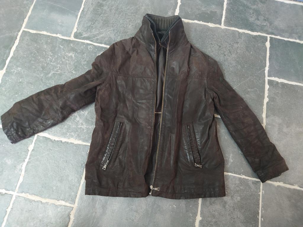 Suede lederen heren jas (donkerbruin), maat 50, Bruin, Maat 48/50 (M), Gedragen, C&A