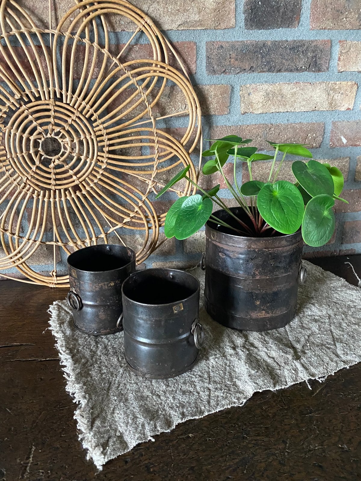 Stoere set metalen bakjes ( korenmaten), Huis en Inrichting, Woonaccessoires | Overige, Ophalen of Verzenden, Zo goed als nieuw