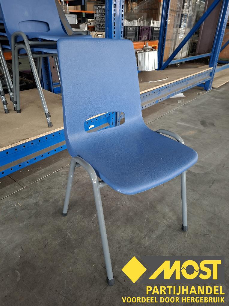Strakke kantinestoelen / schoolstoelen, Huis en Inrichting, Ophalen, Kunststof, Blauw, Zo goed als nieuw