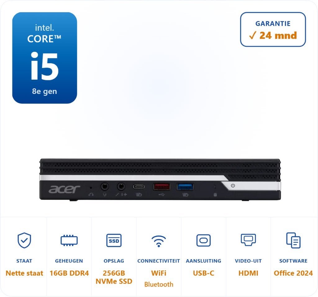 Acer veriton Mini PC i5-8400 4.0GHz 16GB 256GB NVMe Office24, 256 GB, ., Ophalen of Verzenden, Zo goed als nieuw