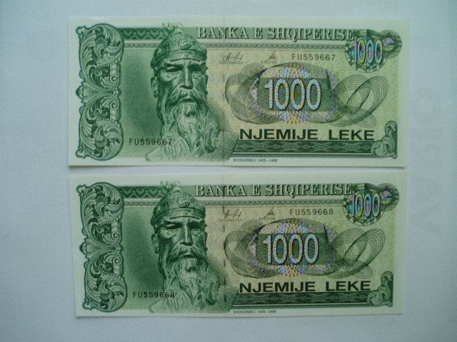 1586. Albania, 2 X 1.000 leke 1996 UNC Skanderbeg., Verzenden, Overige landen, Setje