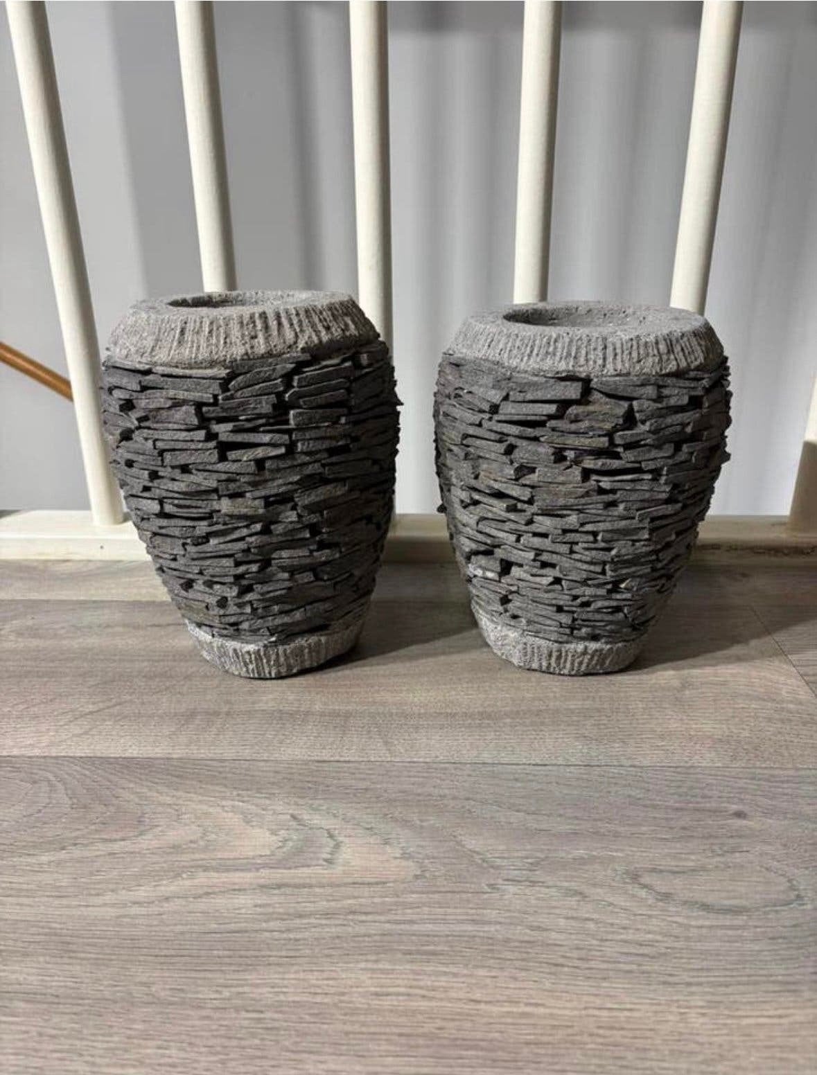 Set van 2 decoratieve cementen vazen, Ophalen, Zo goed als nieuw, Grijs