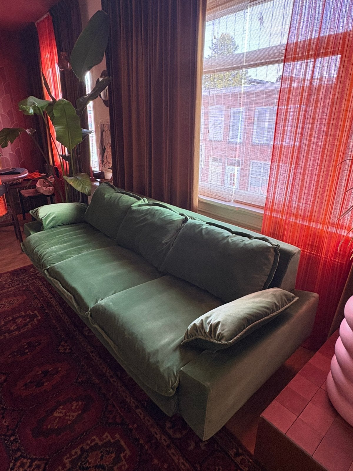 HKLIVING  4-zitsbank retro bank  groen, Ophalen, 75 tot 100 cm, Zo goed als nieuw, Rechte bank