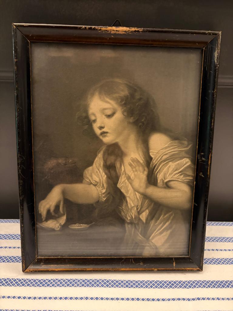 Reproductie "De dode vogel" Jean-Baptiste Greuze, 1759, Antiek en Kunst, Ophalen of Verzenden