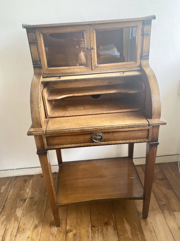 Vintage Secretaire met Rolluik en Vitrine (1940-1960), Ophalen of Verzenden