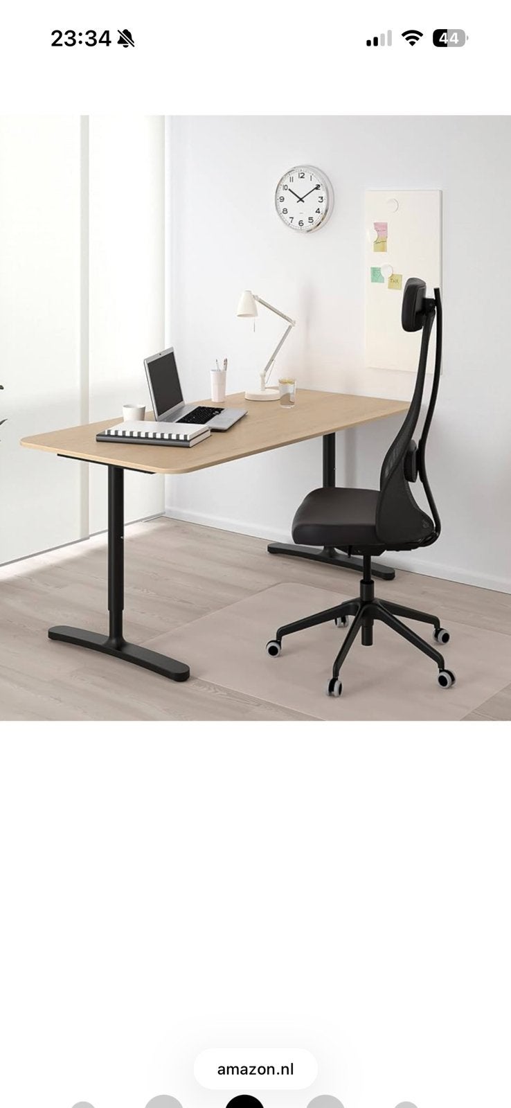 Mooi ikea bekant bureau zwart onderstel met grijs houtlook, Huis en Inrichting, Bureaus, Ophalen, Zit-sta bureau, 160 cm, Spaanplaat of MDF