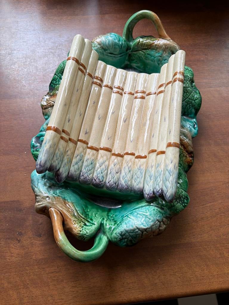 Vintage Aspergeschaal met Aspergehouder Keramiek, Huis en Inrichting, Keuken | Servies, Gebruikt, Keramiek, Overige typen, Ophalen of Verzenden