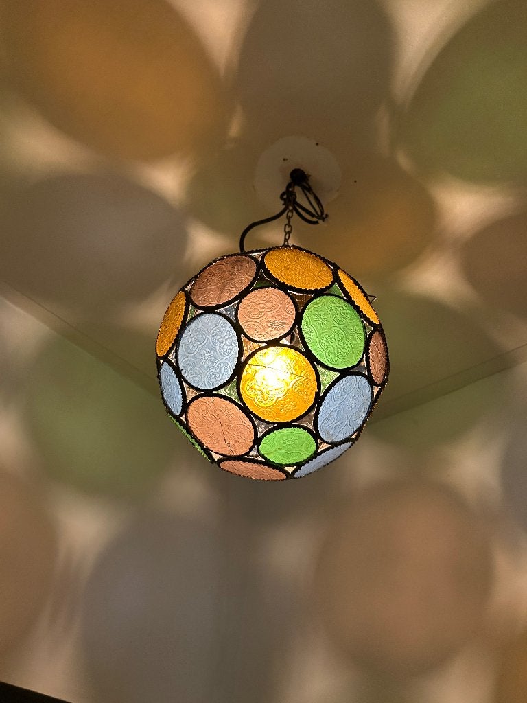 Vintage Moroccan Multi-Color Glass Orb Lantern Moorish Style, Ophalen, Gebruikt, Vintage, Glas