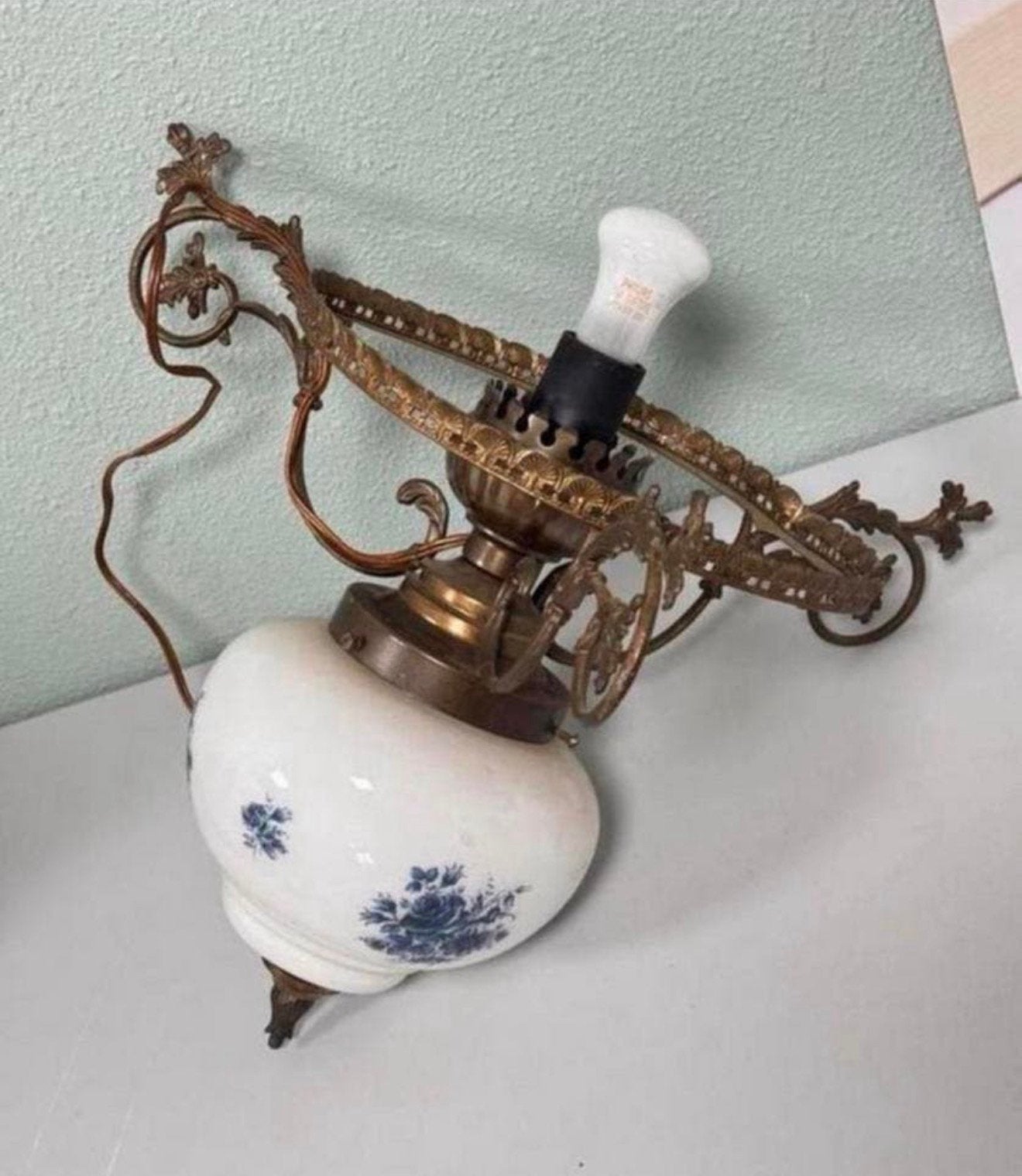 antieke vintage lamp kroonluchter plafondlamp porselein 1950, Ophalen of Verzenden