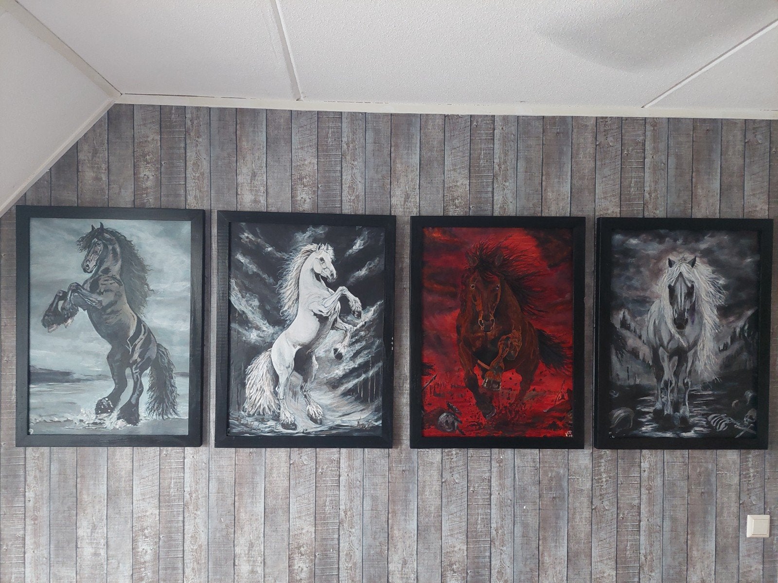 Vier Acryl op Canvas Schilderijen - Paarden, Ophalen of Verzenden