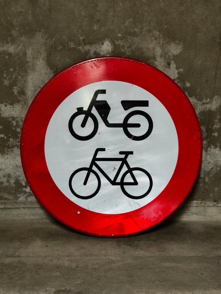 Origineel industrieel verkeersbord Bromfiets/Fiets Ø60, Ophalen, Metaal, Gebruikt, Industrieel
