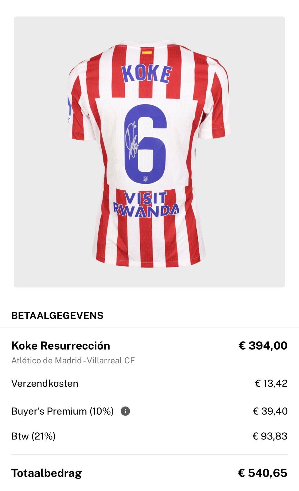 Match worn shirt Koke Atletico de Madrid LaLiga, Ophalen of Verzenden, Zo goed als nieuw, Buitenlandse clubs, Shirt