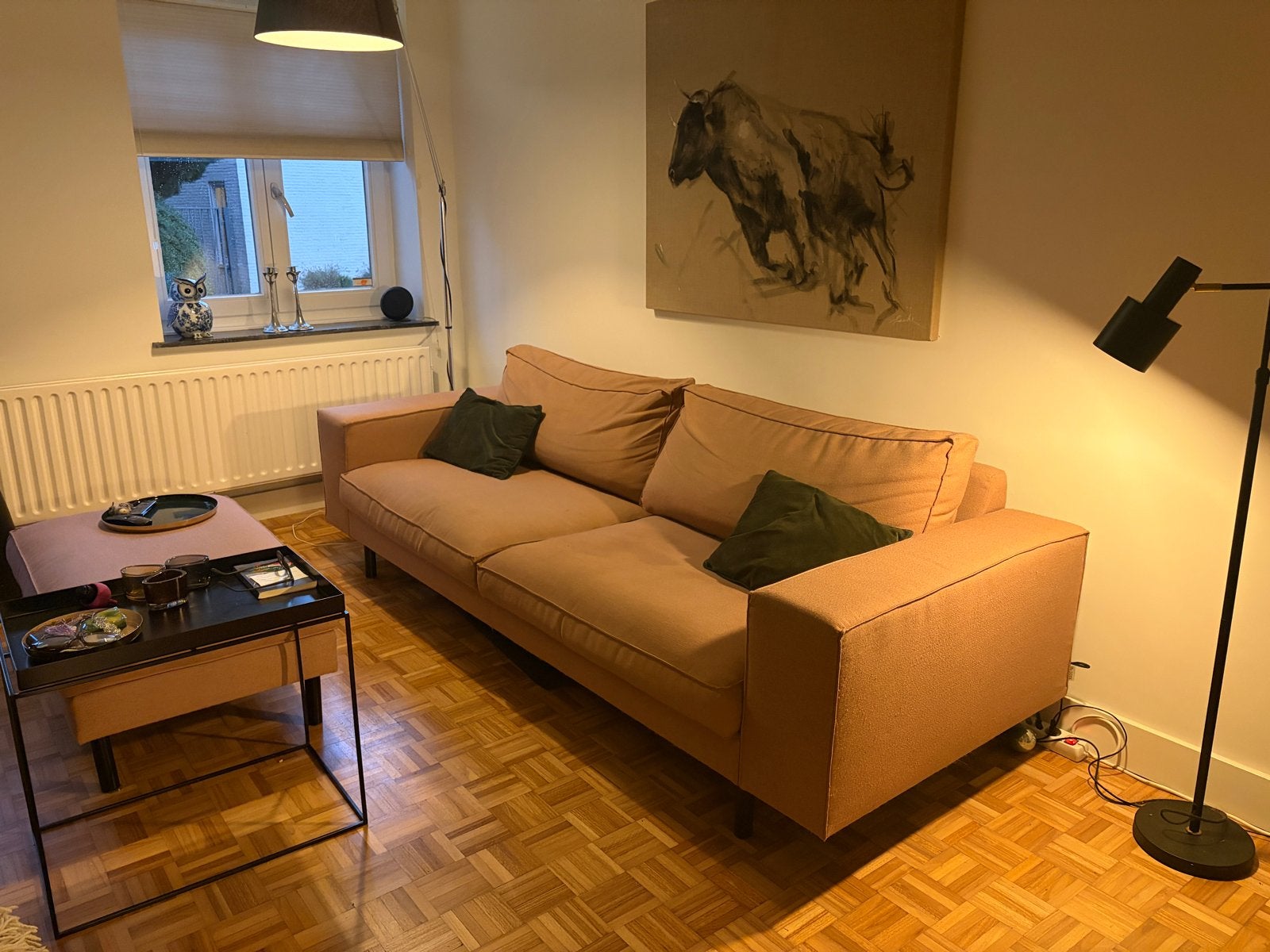 Gratis! Comfortabele 3-zitsbank met hocker van By Sidde, Huis en Inrichting, Ophalen, Gebruikt, Driepersoons, 75 tot 100 cm