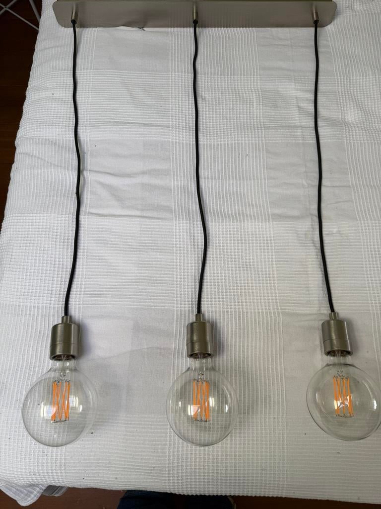 Stalen hanglamp voor eetkamertafel incl 3 lampen, Ophalen, Zo goed als nieuw, Metaal, 50 tot 75 cm