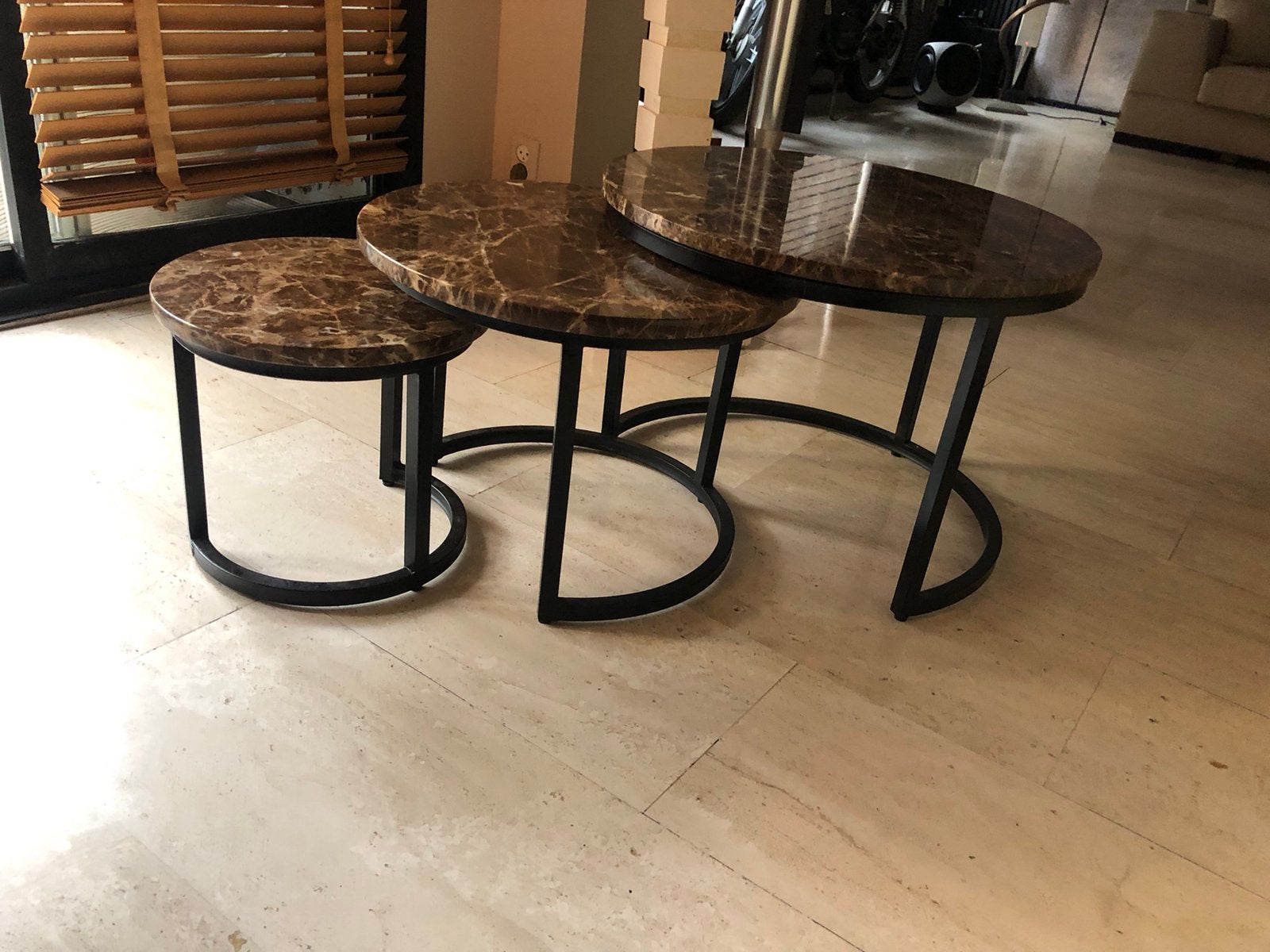 maron emperador bruine marmer salontafels/ bijzettafels, Overige materialen, Rond, Minder dan 50 cm, Zo goed als nieuw