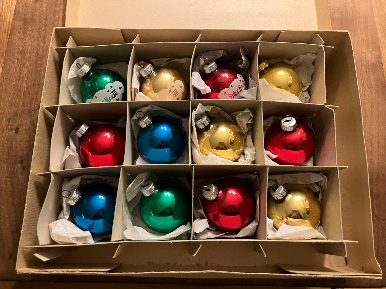 12 gekleurde vintage GDR kerstballen stille nacht  retro, Diversen, Ophalen of Verzenden, Gebruikt