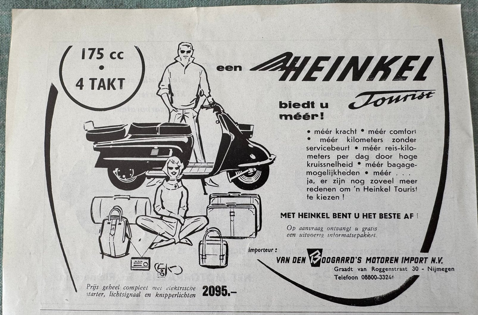 Advertentie Heinkel Tourist 175, Verzenden, Zo goed als nieuw, Motoren