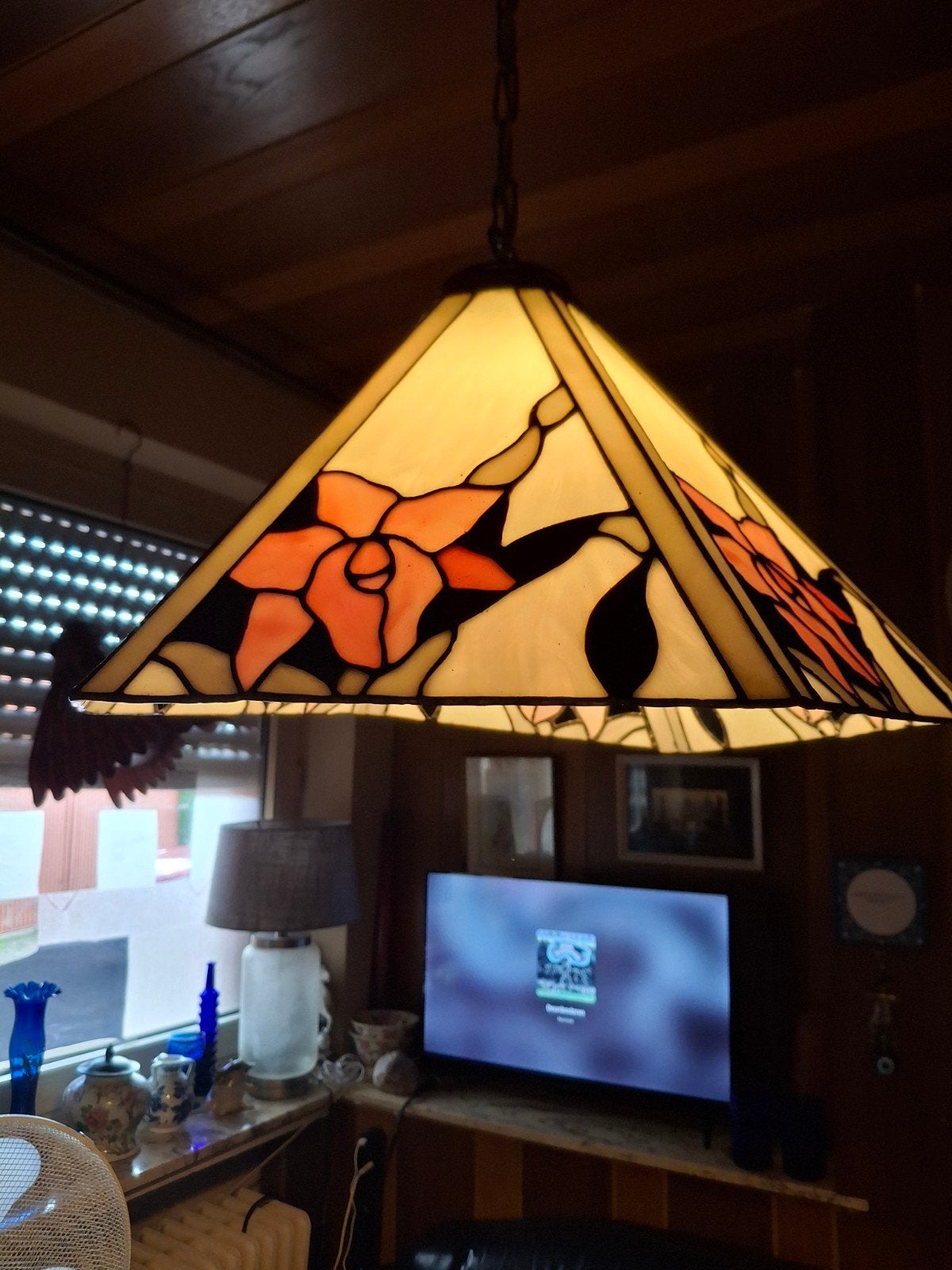 glas in lood hanglamp gaaf, Ophalen of Verzenden, Glas