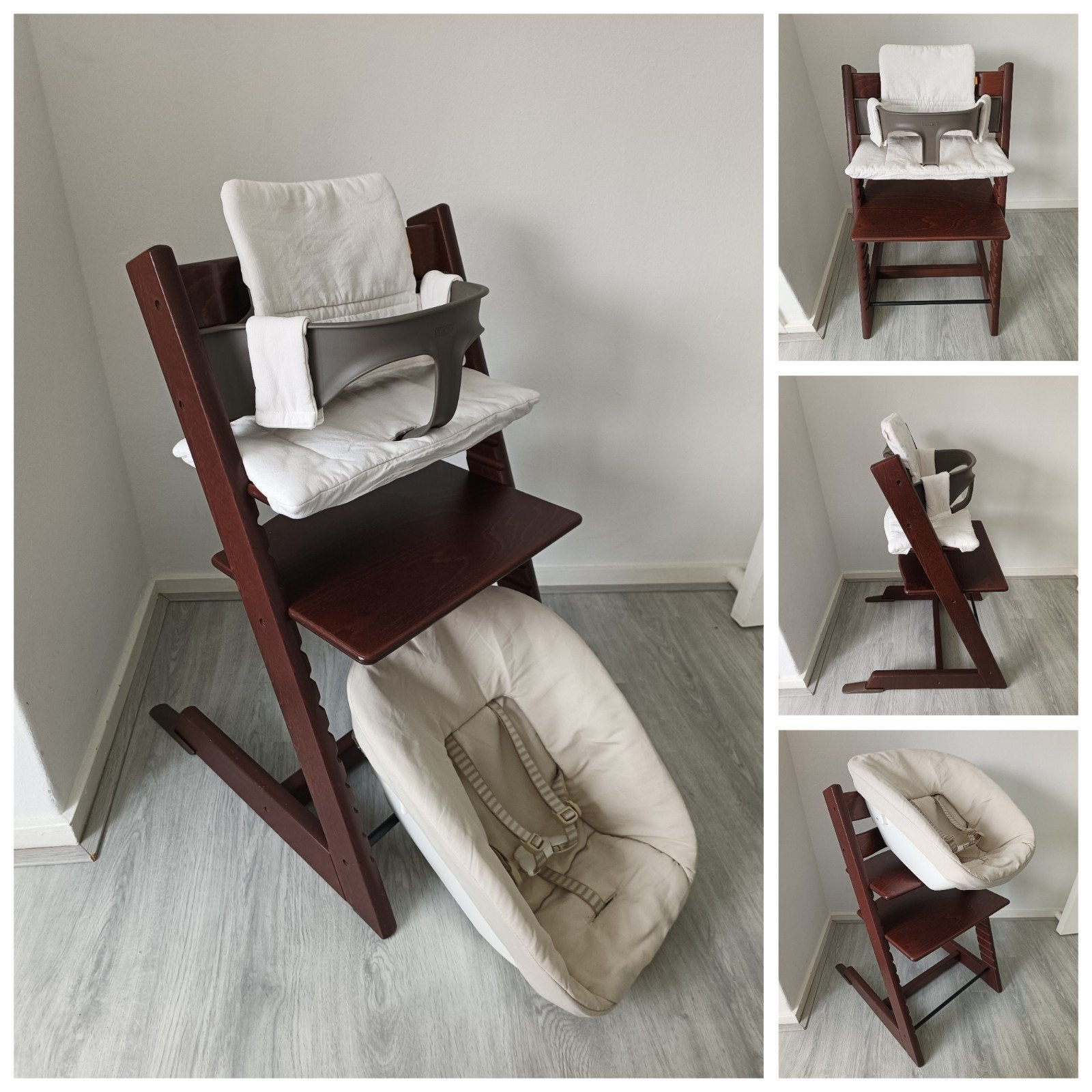 Stokke Tripp Trapp bruin+babyset, kussenset, newbornset, Kinderen en Baby's, Meegroeistoel, Ophalen of Verzenden, Zo goed als nieuw